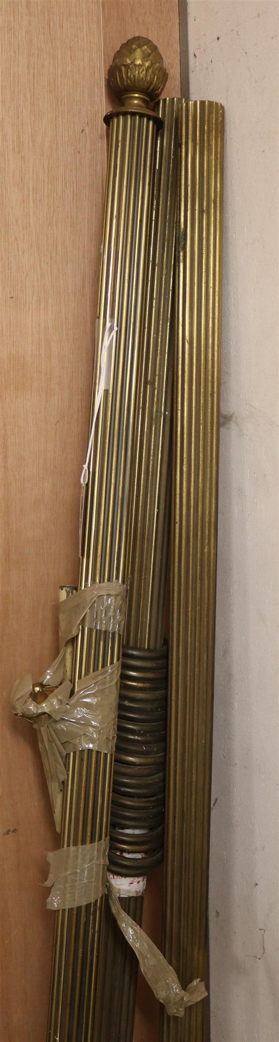 Three brass curtain poles W.185cm approx.